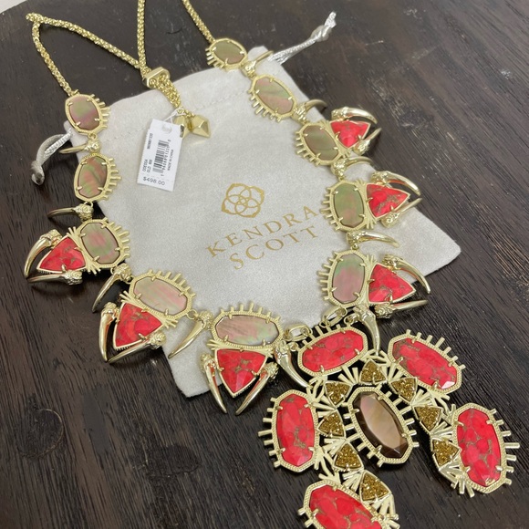 NWT Limited Edition Kendra Scott Gold Drusy Odessa Necklace in Red Magnesite! - Picture 3 of 7